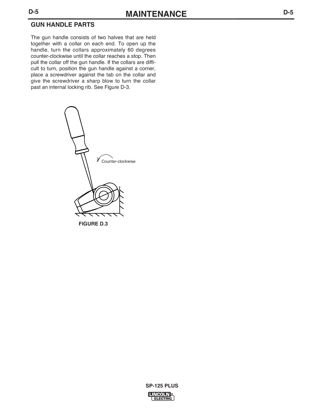 Lincoln Electric IM610-A manual GUN Handle Parts, Figure D.3 SP-125 Plus 