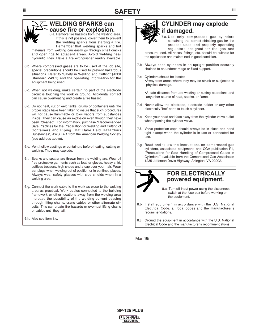 Lincoln Electric IM610-A manual Welding Sparks can cause fire or explosion, Iii 