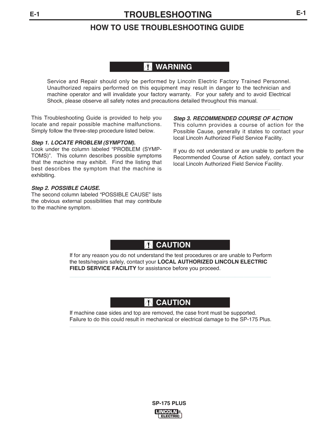 Lincoln Electric IM610-A manual HOW to USE Troubleshooting Guide 