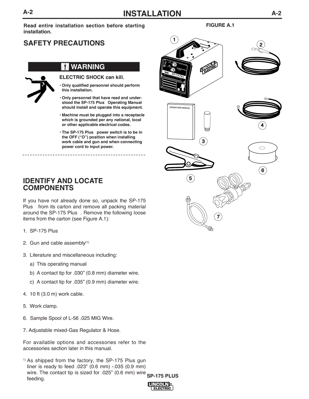 Lincoln Electric IM610-A manual Safety Precautions, Identify and Locate Components, Installation, Electric Shock can kill 