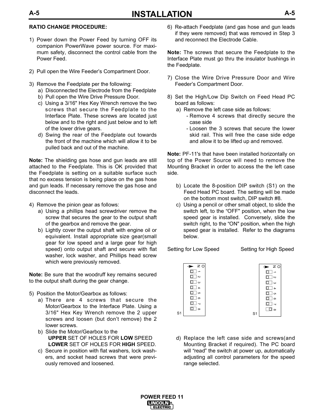 Lincoln Electric IM613-B manual Ratio Change Procedure 