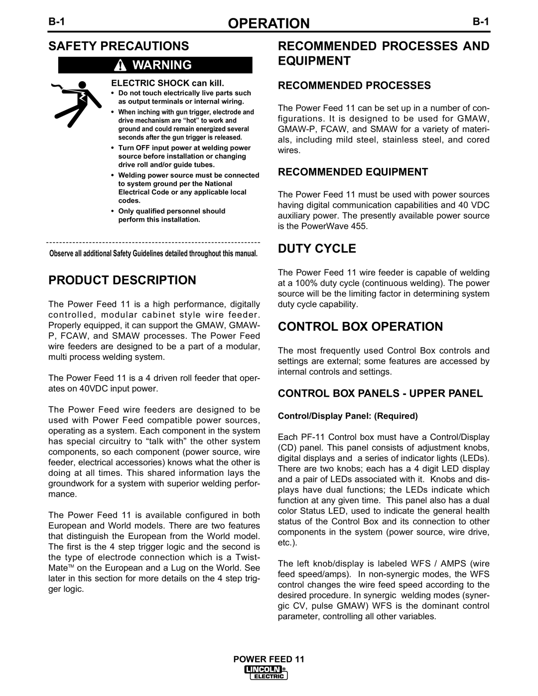 Lincoln Electric IM613-B manual Operation 