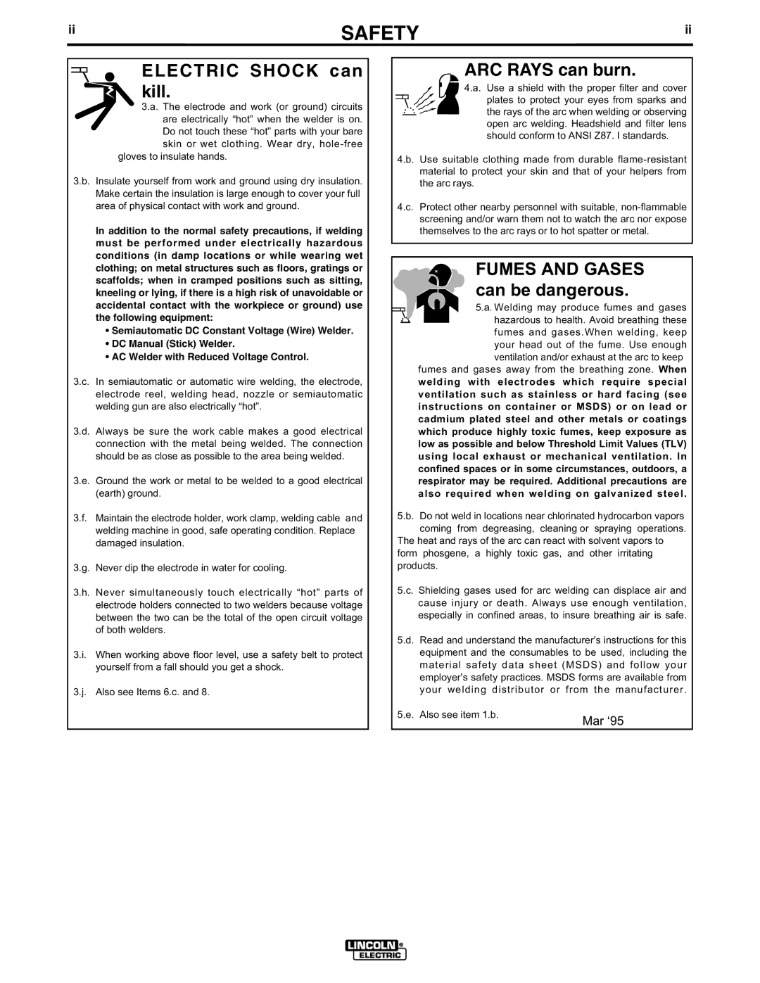 Lincoln Electric IM613-B manual Electric Shock can kill 