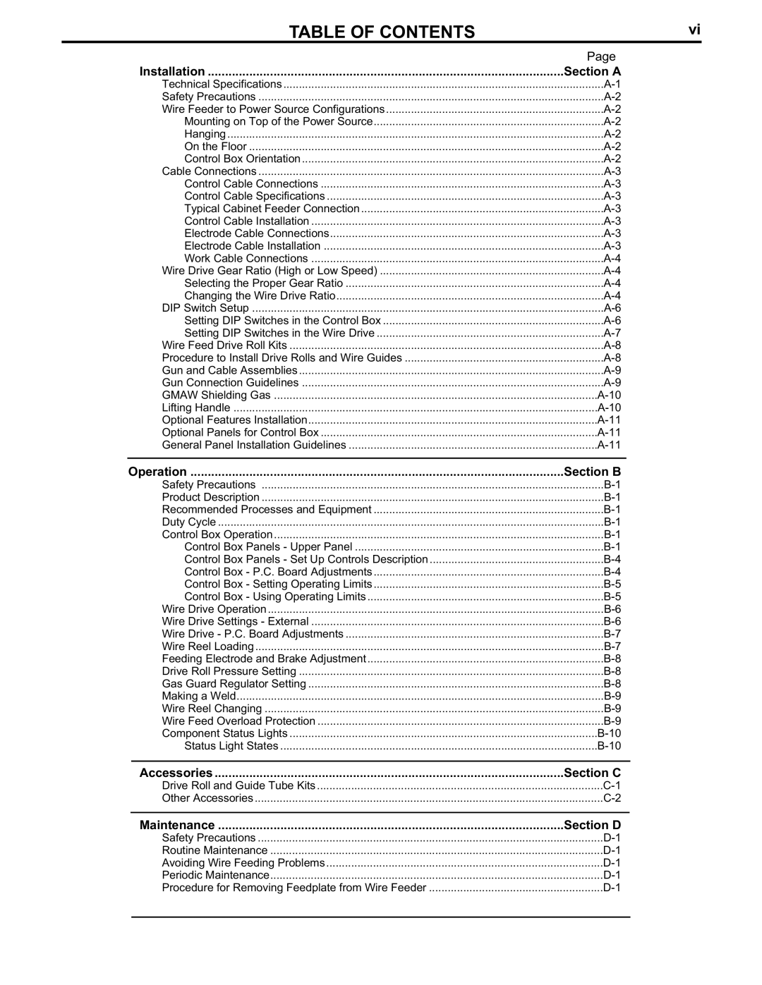 Lincoln Electric IM613-B manual Table of Contents 