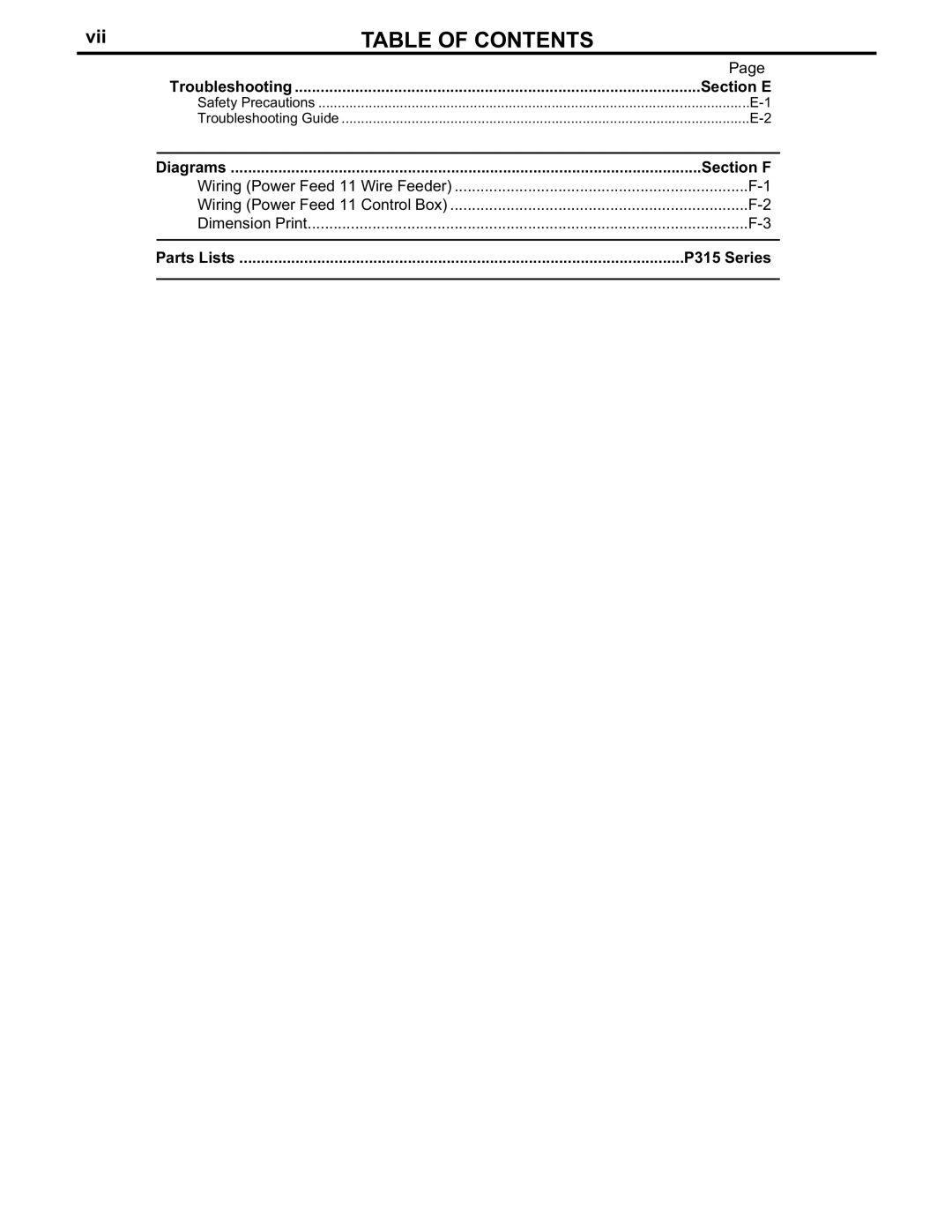 Lincoln Electric IM613-B manual Section E, Section F, P315 Series 