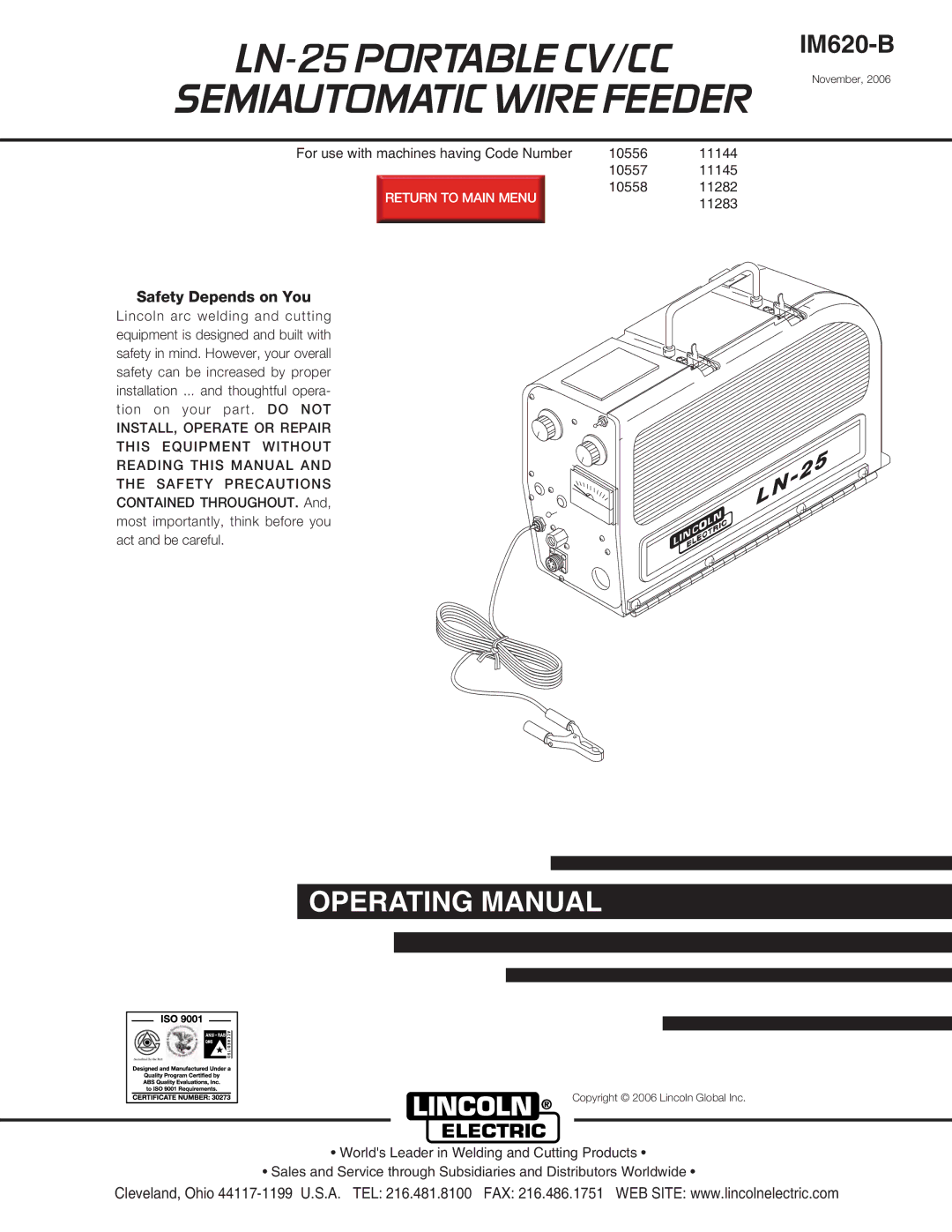 Lincoln Electric IM620-B manual LN-25 Portable CV/CC Semiautomatic Wire Feeder 