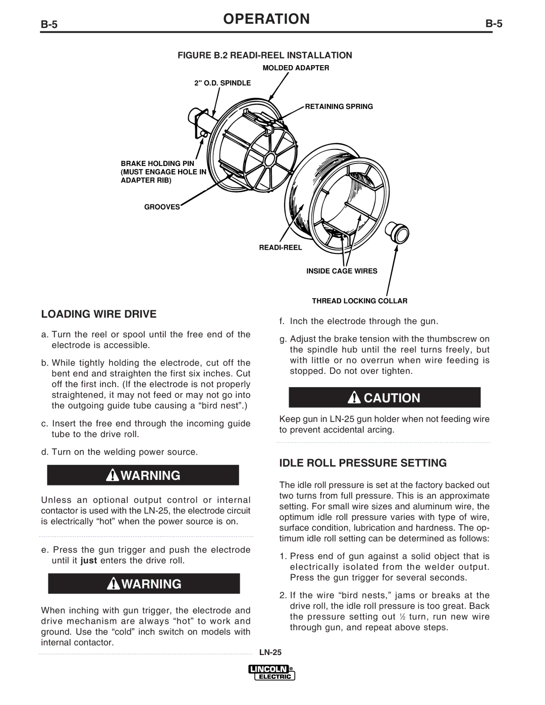 Lincoln Electric IM620-B manual Loading Wire Drive, Idle Roll Pressure Setting 