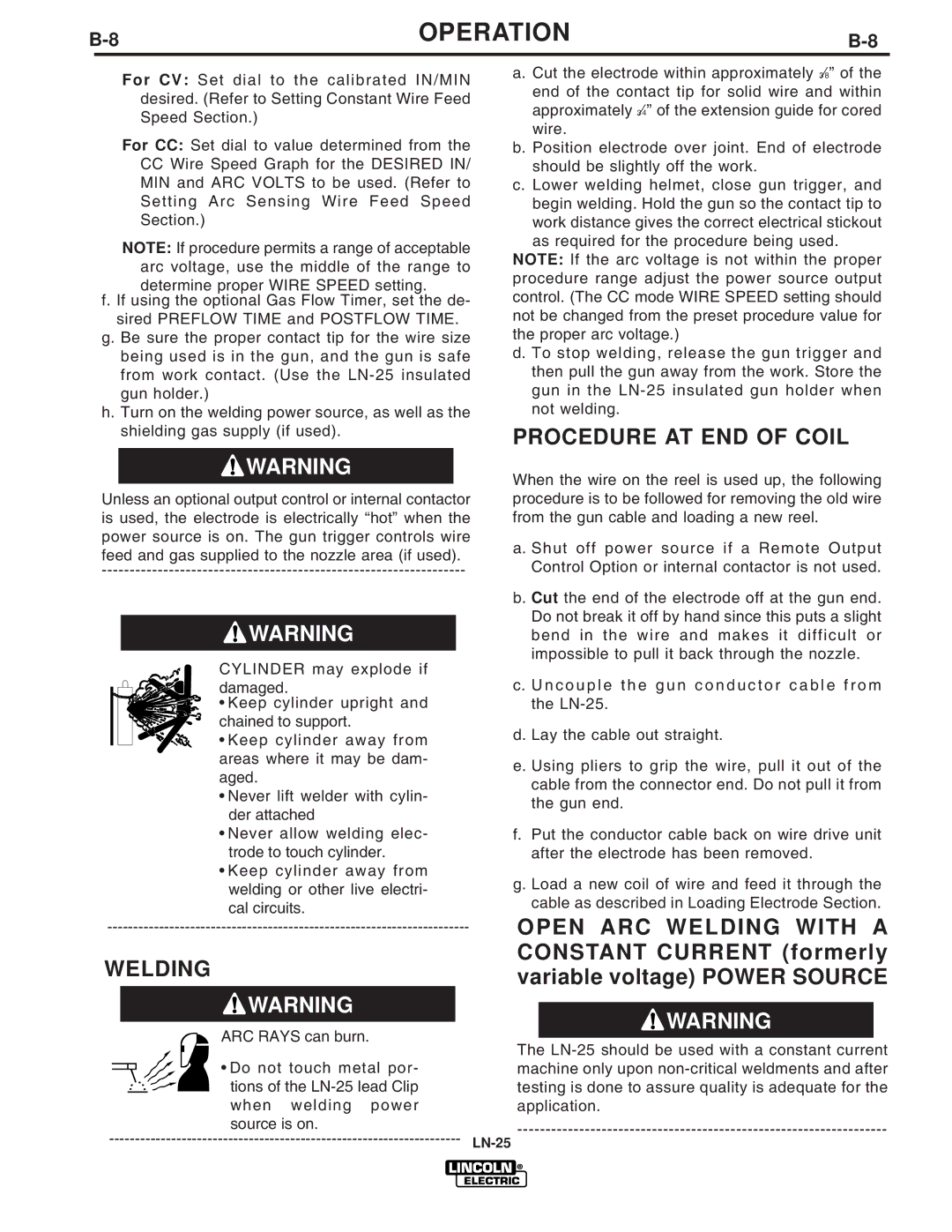 Lincoln Electric IM620-B manual Welding, Procedure AT END of Coil 