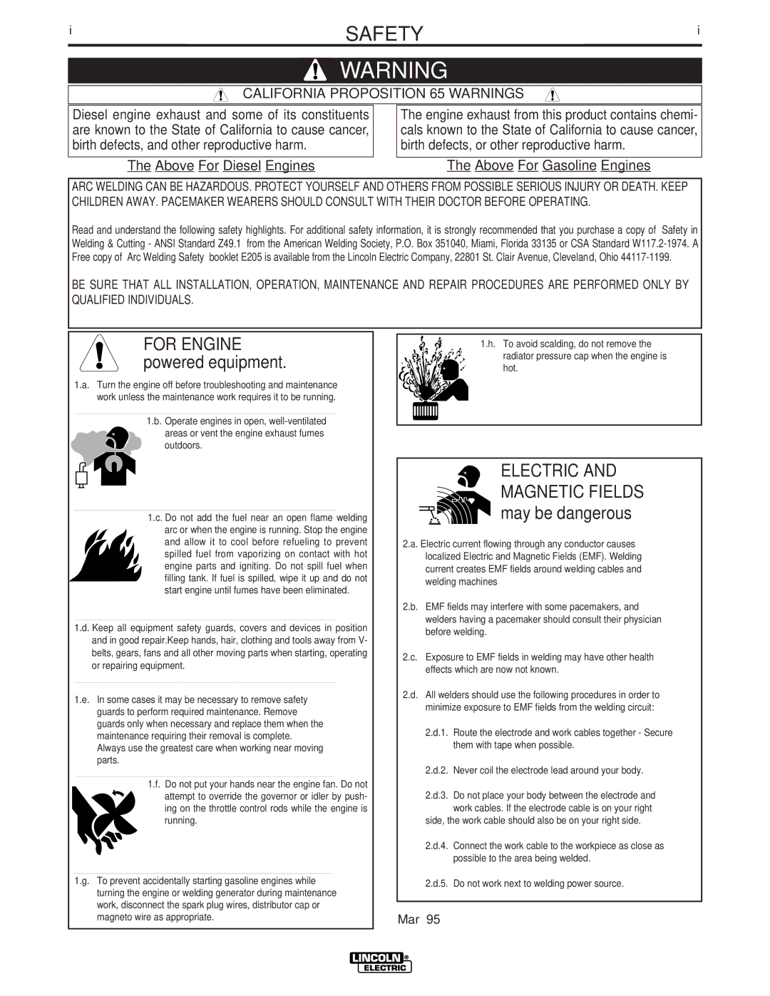 Lincoln Electric IM620-B manual Safety, California Proposition 65 Warnings 