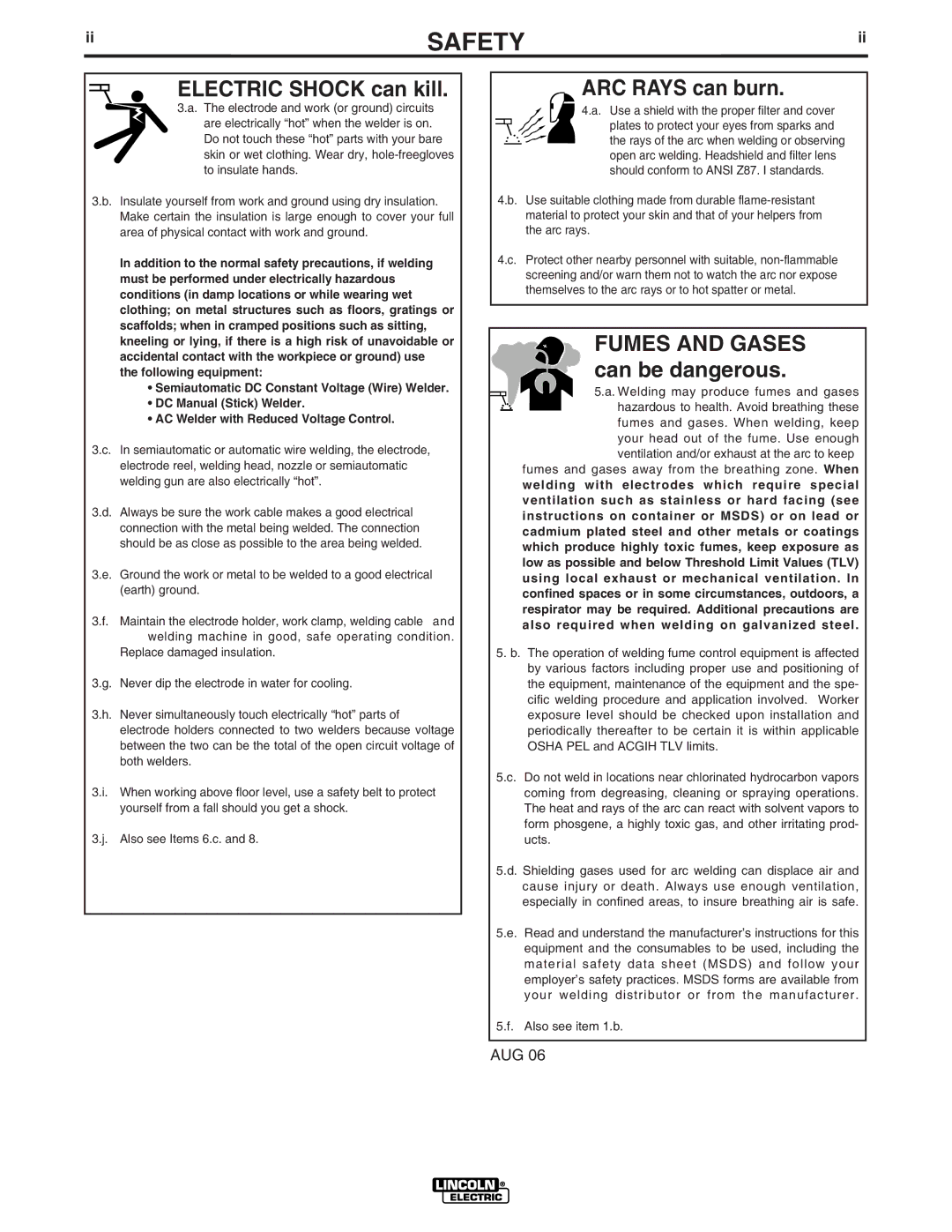 Lincoln Electric IM620-B manual Electric Shock can kill 