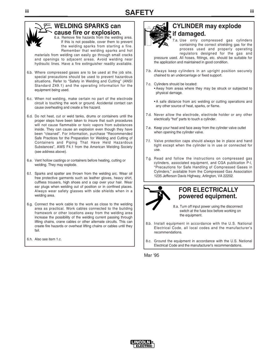 Lincoln Electric IM620-B manual Cylinder may explode if damaged 