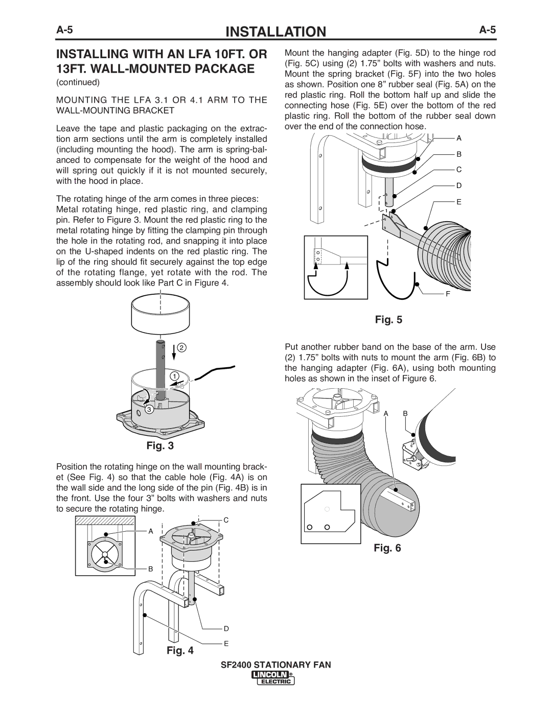 Lincoln Electric IM622 manual Mounting the LFA 3.1 or 4.1 ARM to the WALL-MOUNTING Bracket 