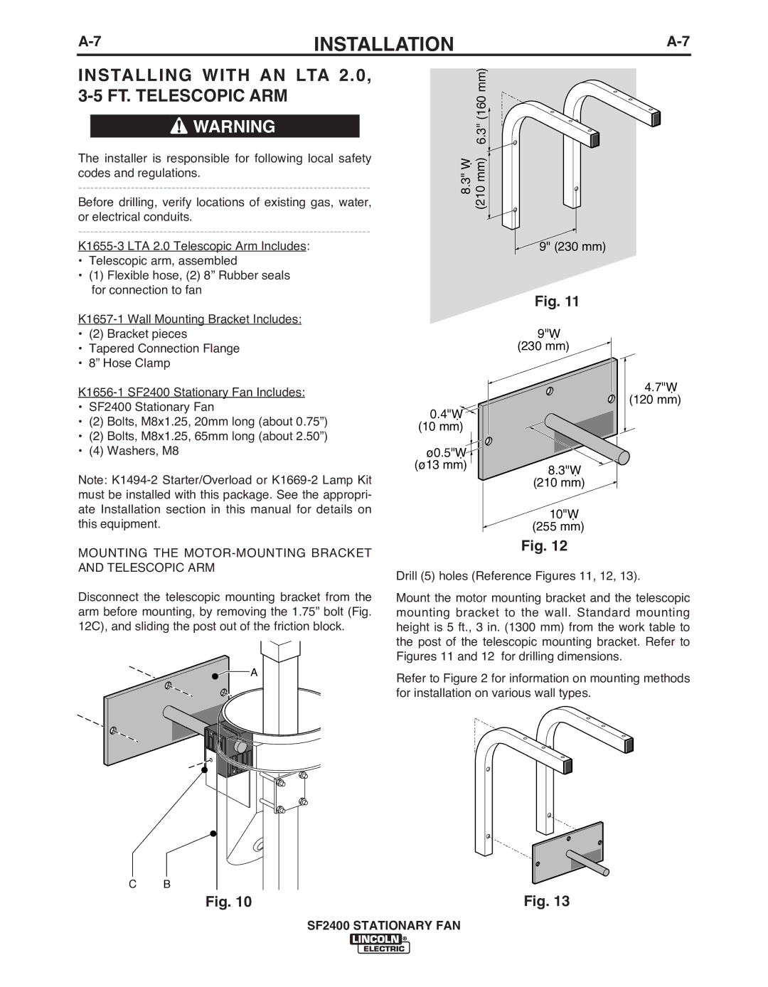 Lincoln Electric IM622 manual Installing WITh AN LTA 2.0, 3-5 FT. Telescopic ARM 