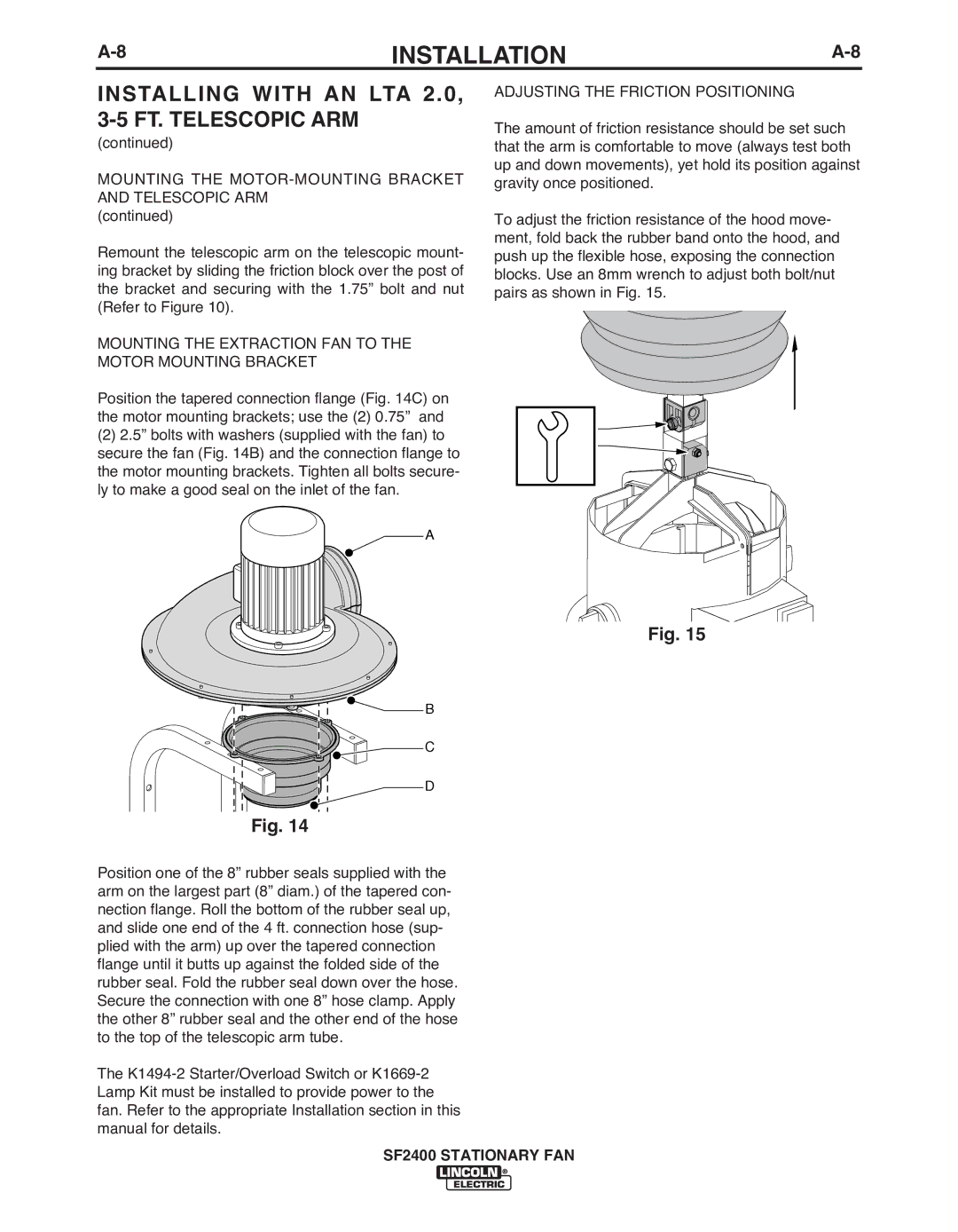 Lincoln Electric IM622 manual Mounting the Extraction FAN to the Motor Mounting Bracket, Adjusting the Friction Positioning 