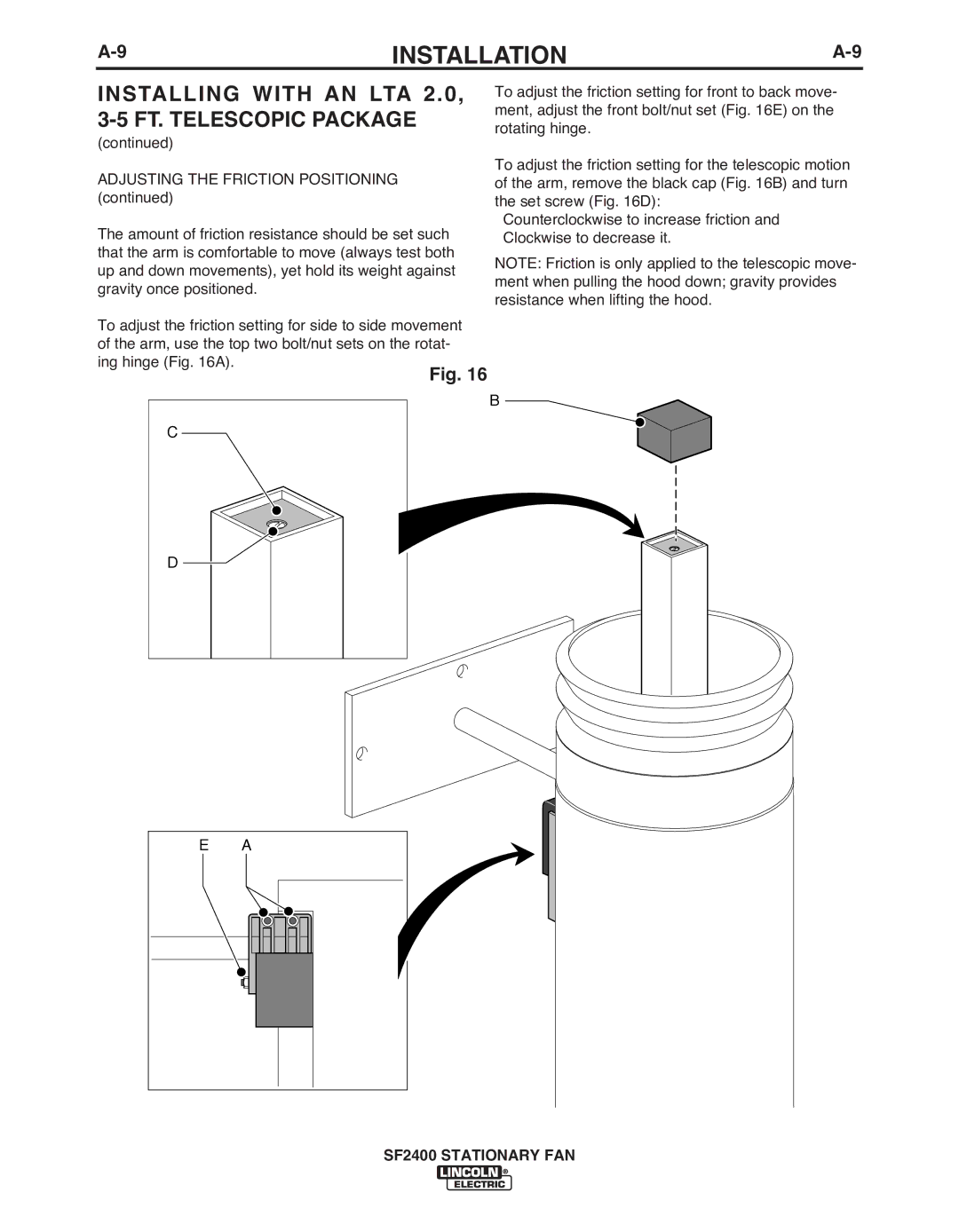 Lincoln Electric IM622 manual Installing WITh AN LTA 2.0, 3-5 FT. Telescopic Package 