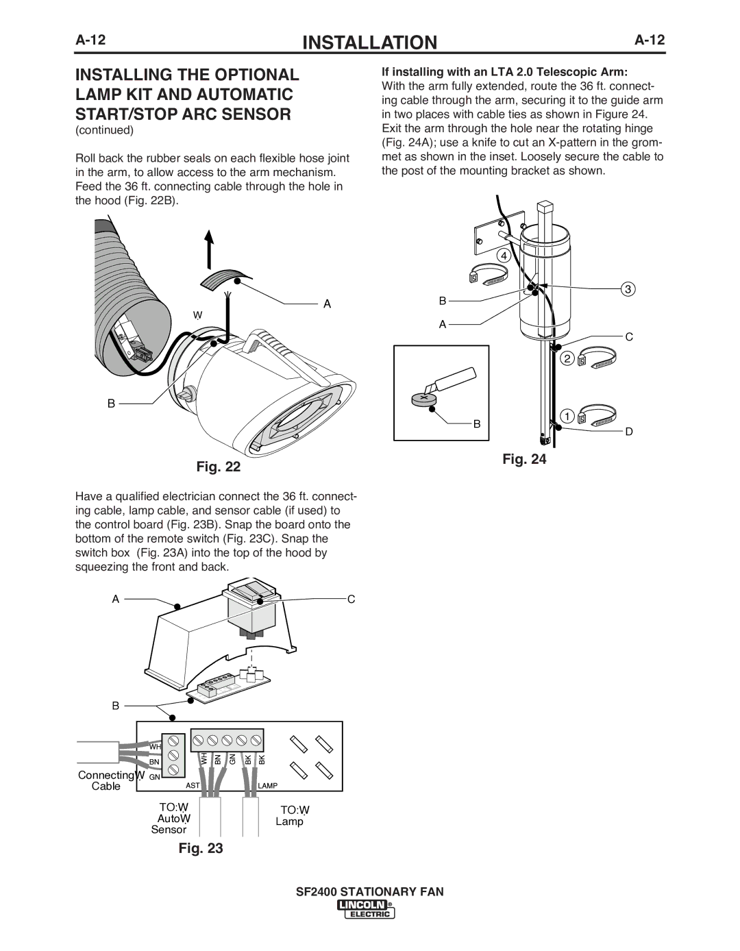 Lincoln Electric IM622 manual If installing with an LTA 2.0 Telescopic Arm 