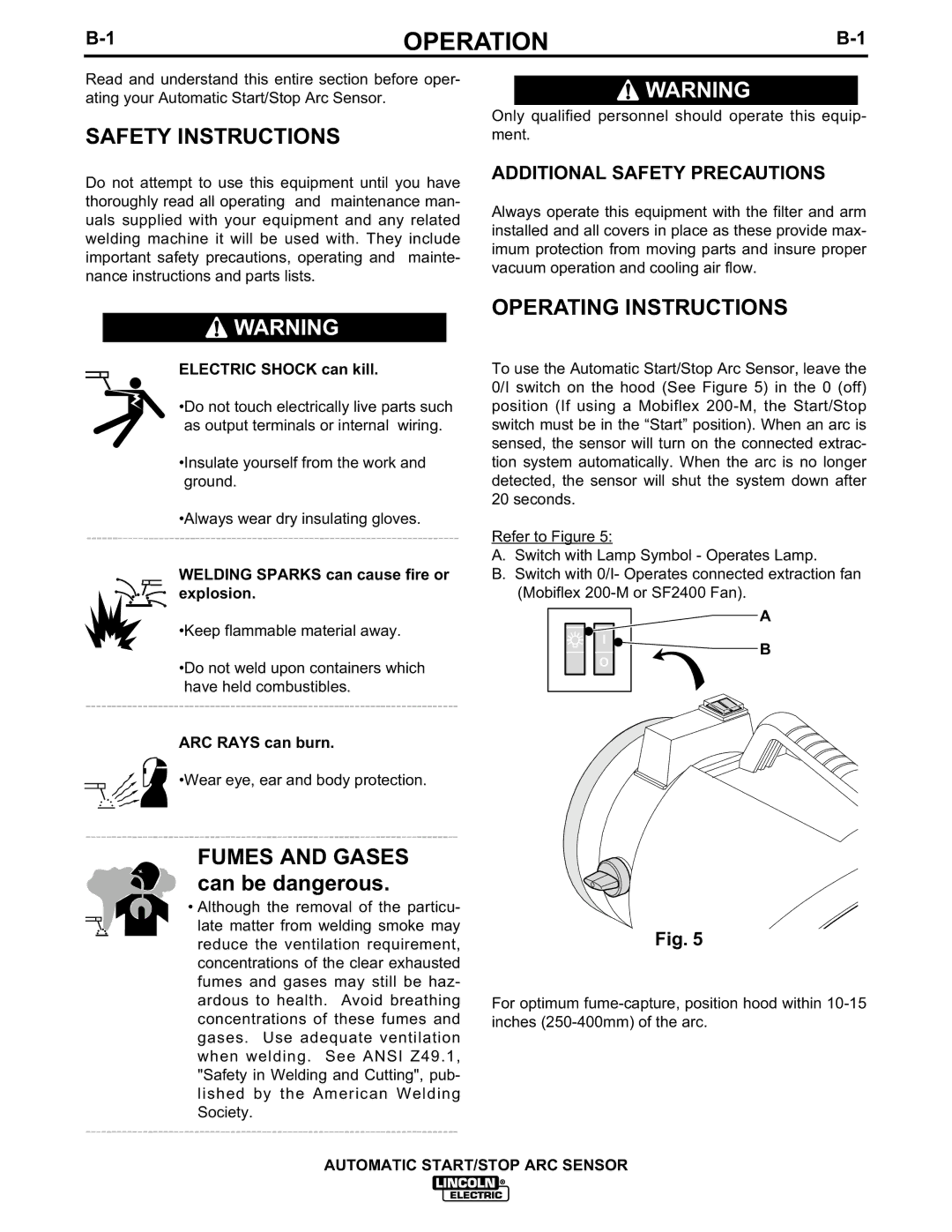 Lincoln Electric IM628 manual Operation, Safety Instructions, Operating Instructions 