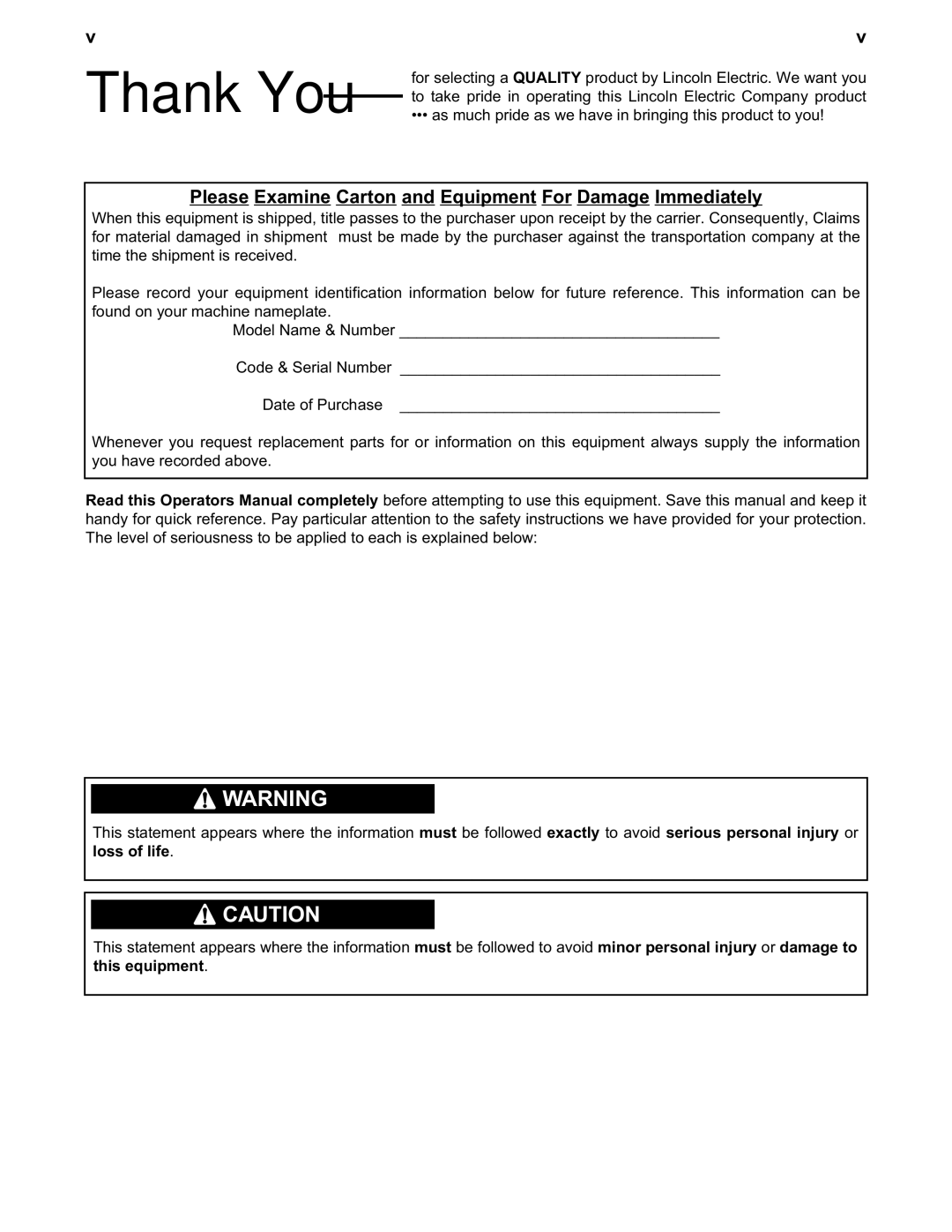 Lincoln Electric IM628 manual Thank You 