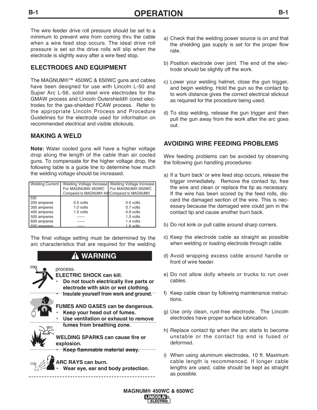 Lincoln Electric IM632-B manual Operation, Electrodes and Equipment 