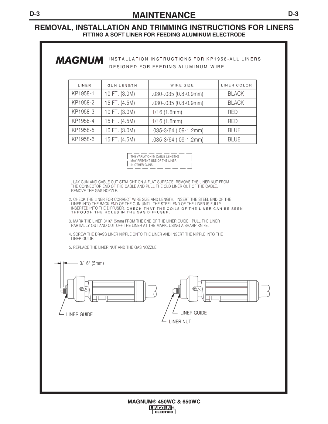 Lincoln Electric IM632-B manual Fitting a Soft Liner for Feeding Aluminum Electrode 