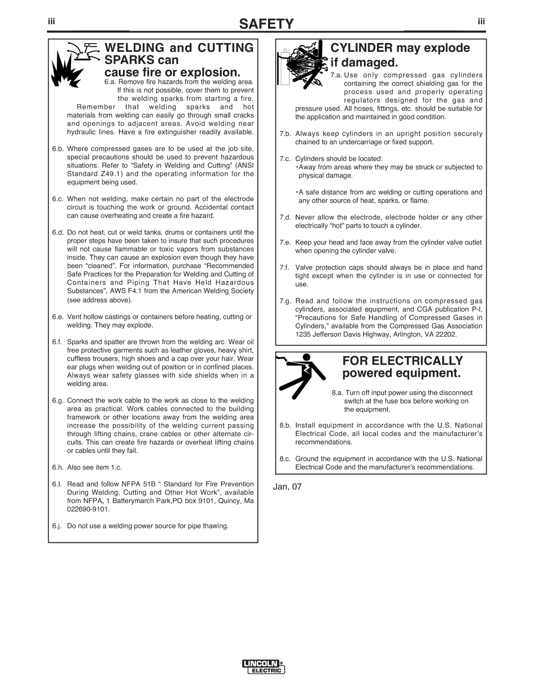 Lincoln Electric IM632-B manual Welding and Cutting Sparks can Cause fire or explosion 