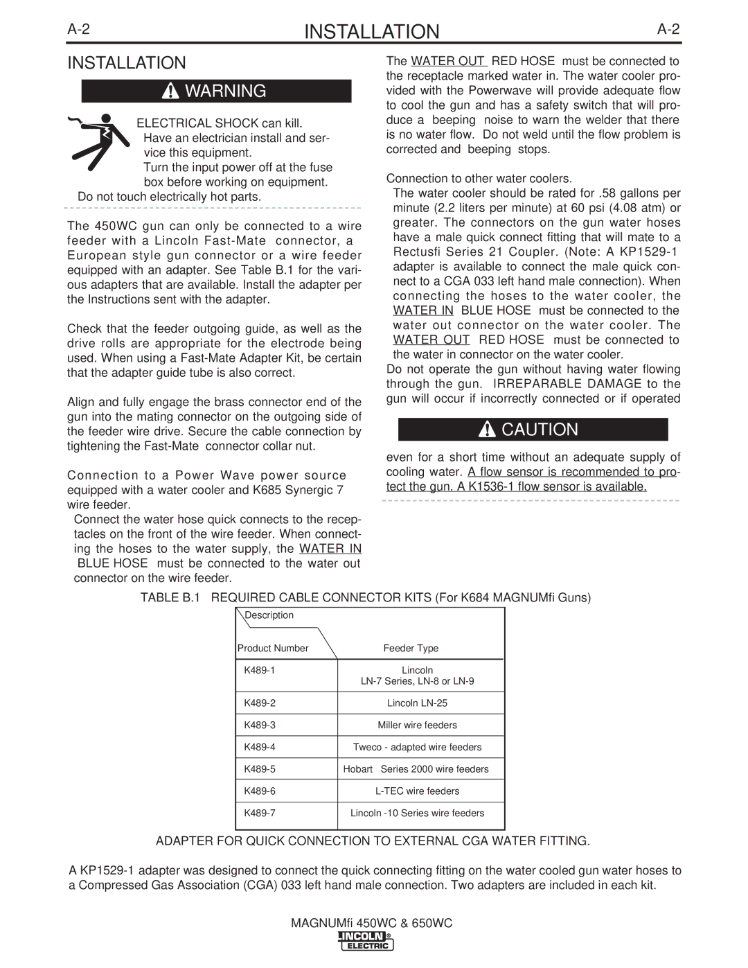 Lincoln Electric IM632-B manual Installation, Description Product Number 