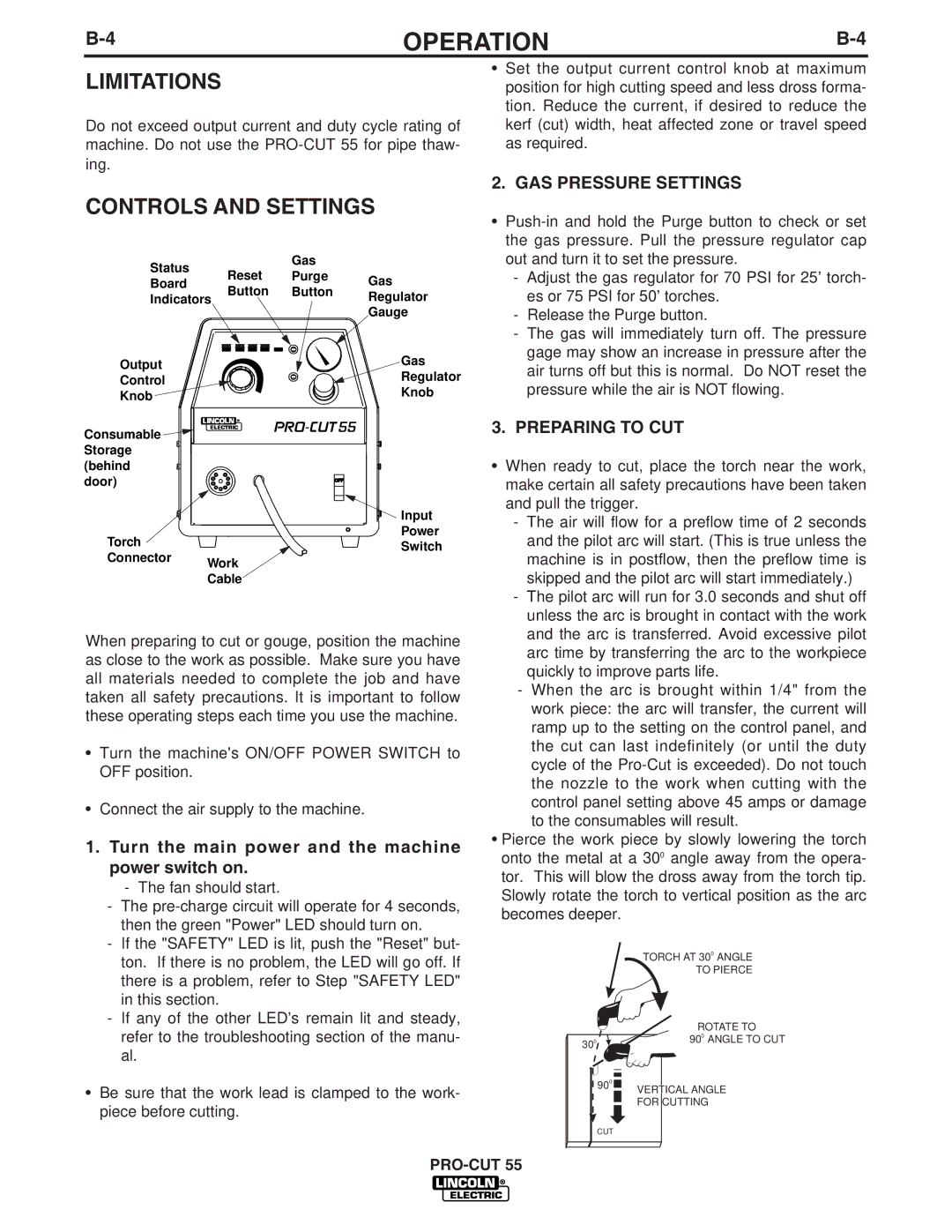 Lincoln Electric IM637-A manual Limitations, Controls and Settings 