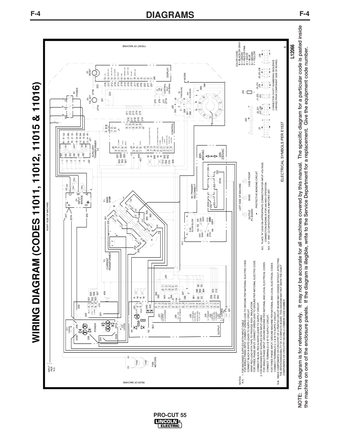 Lincoln Electric IM637-A manual Wiring Diagram Codes 11011, 11012, 11015 