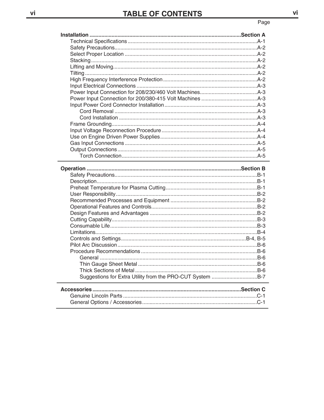 Lincoln Electric IM637-A manual Table of Contents 