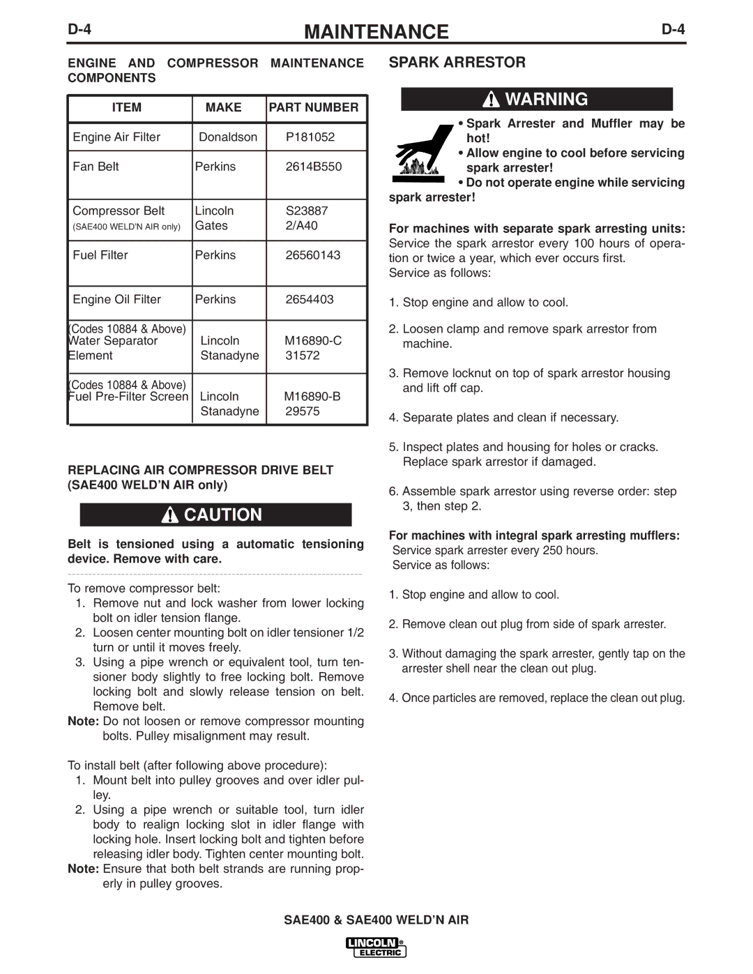 Lincoln Electric IM640-A manual Spark Arrestor 