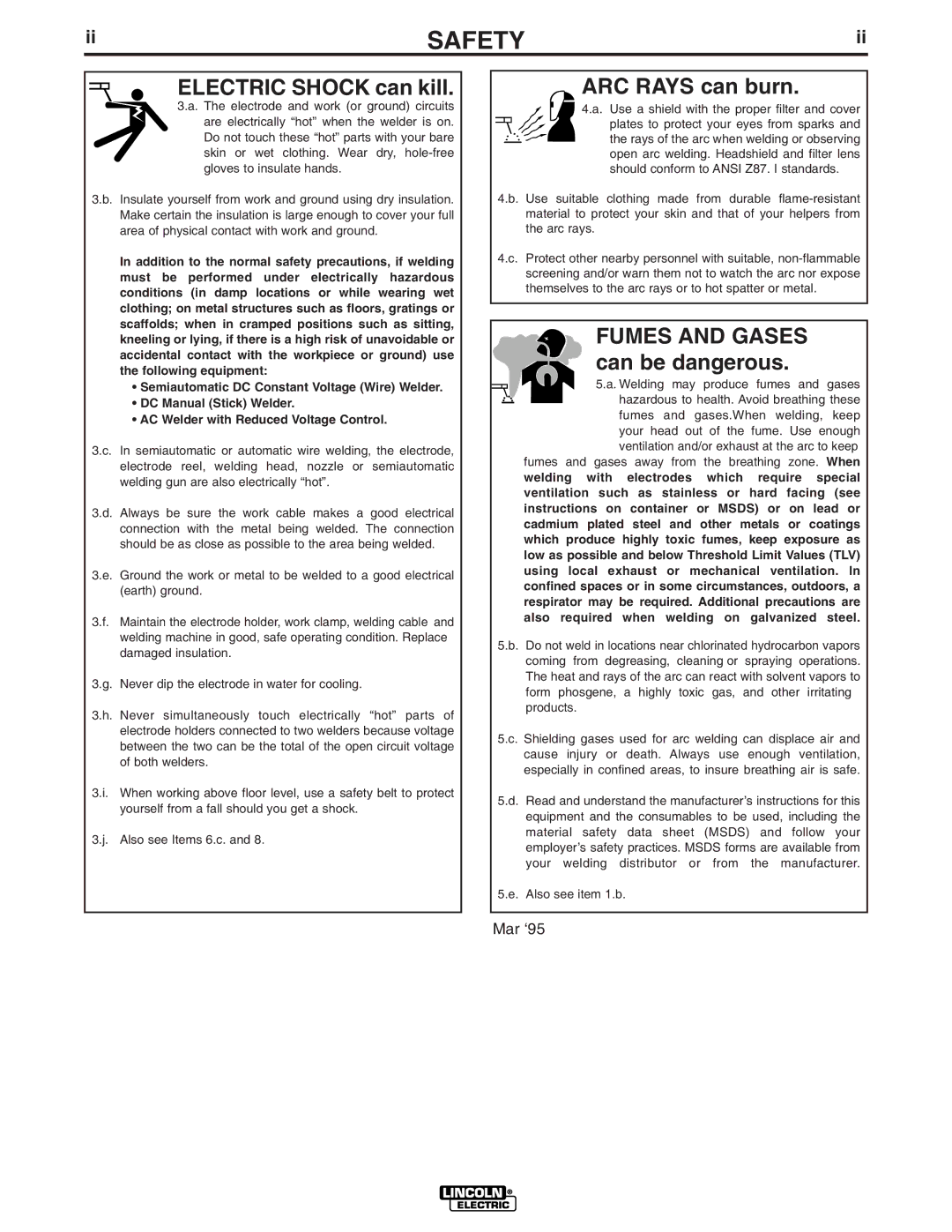 Lincoln Electric IM640-A manual Electric Shock can kill 