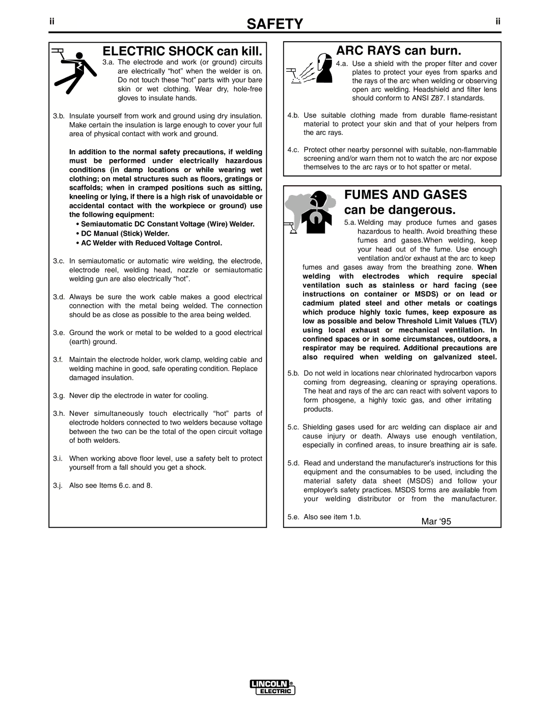 Lincoln Electric IM644-A manual Electric Shock can kill 