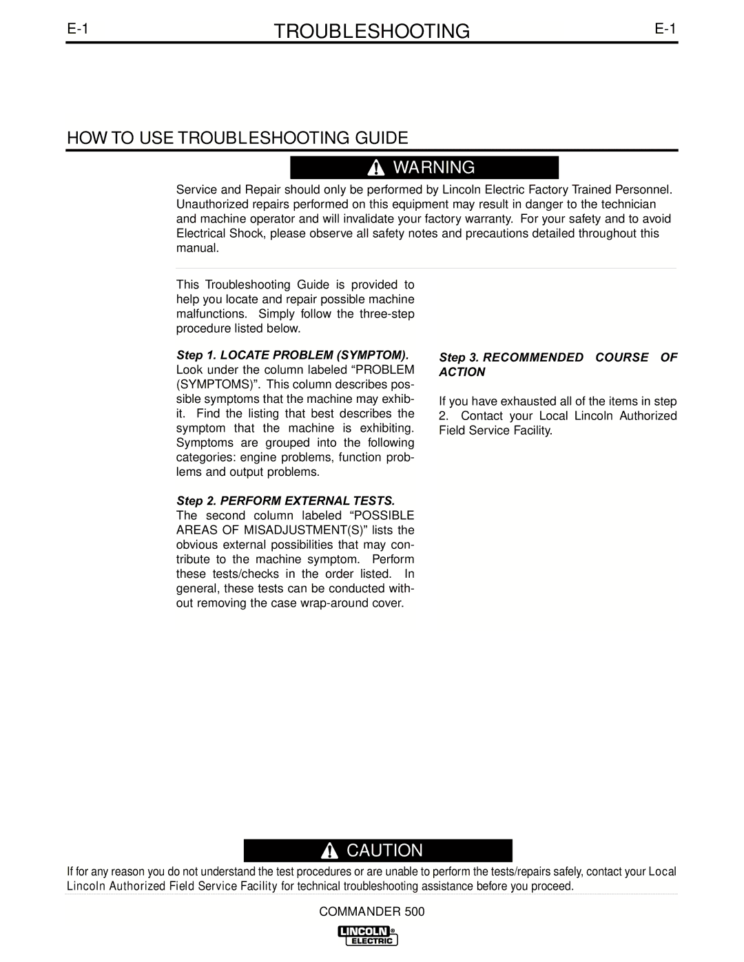 Lincoln Electric IM644-A manual HOW to USE Troubleshooting Guide 