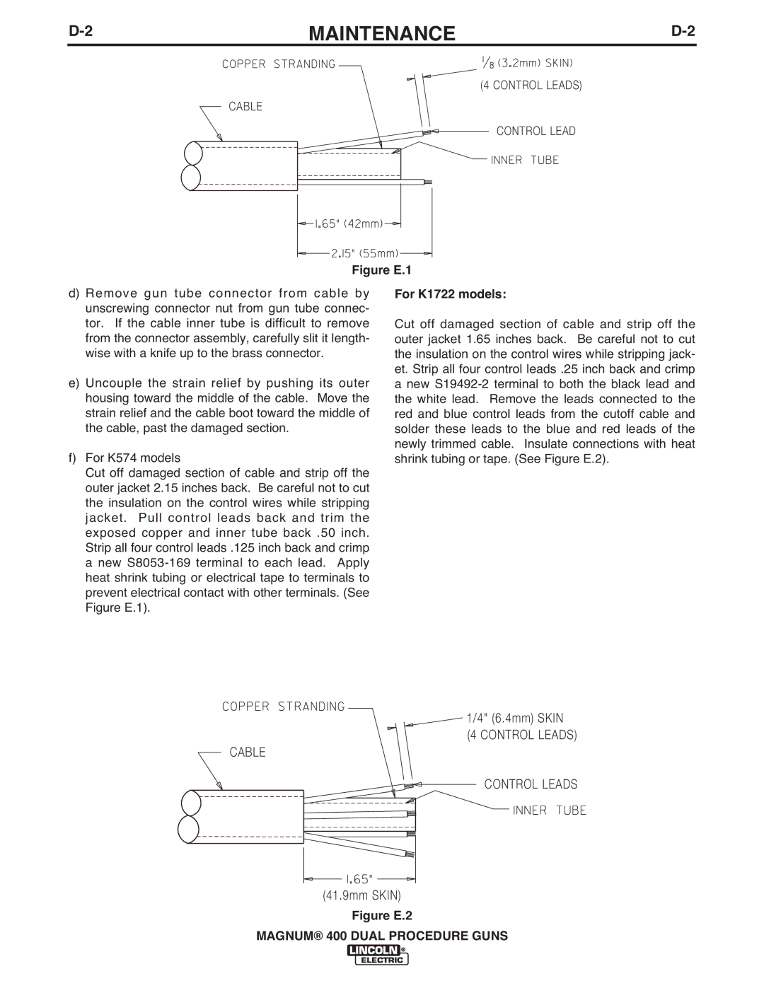 Lincoln Electric IM646-A manual 2MAINTENANCED-2, For K1722 models 