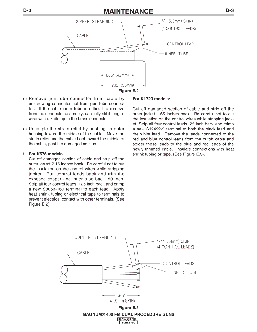 Lincoln Electric IM647-A manual 3MAINTENANCED-3, For K575 models 