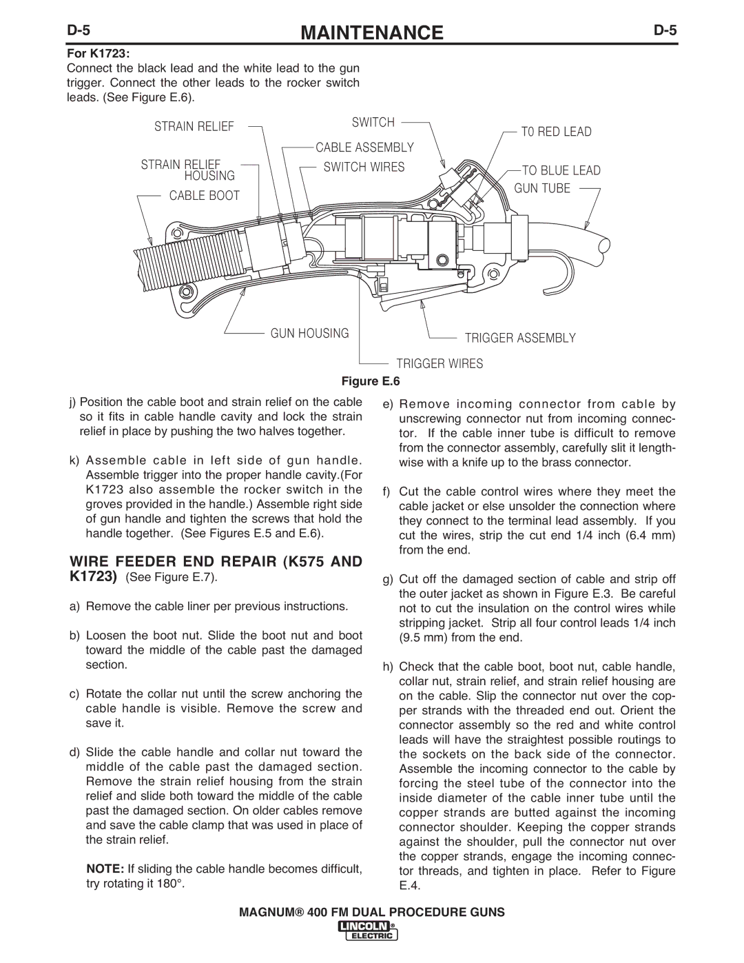 Lincoln Electric IM647-A manual Wire Feeder END Repair K575 