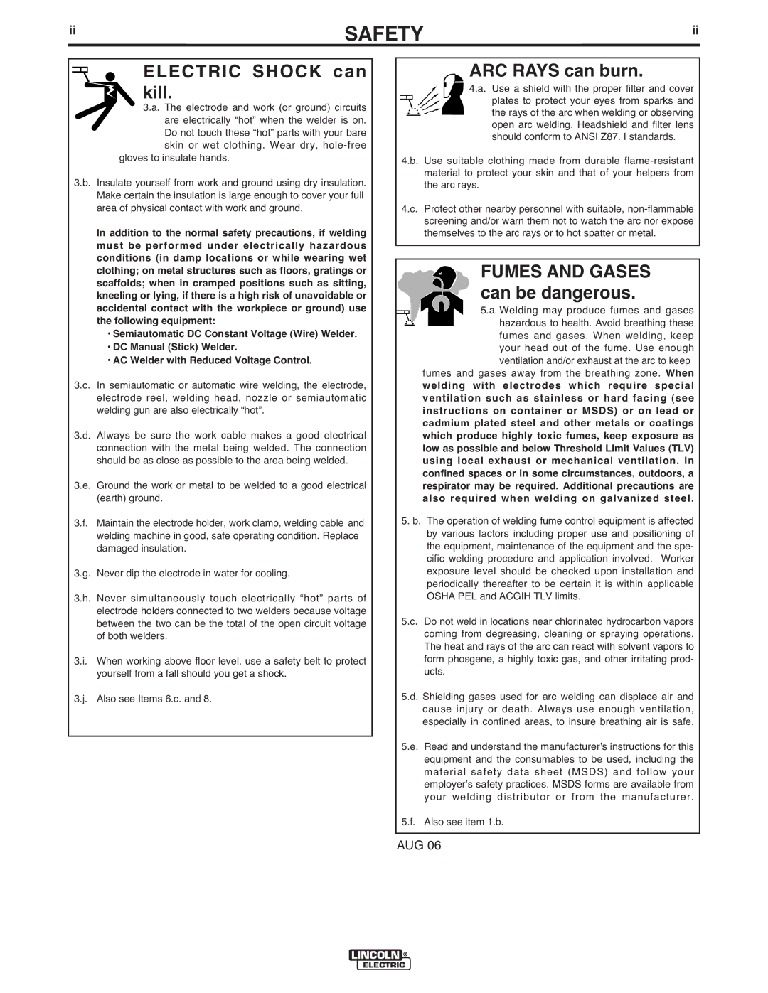 Lincoln Electric IM647-A manual Electric Shock can kill 