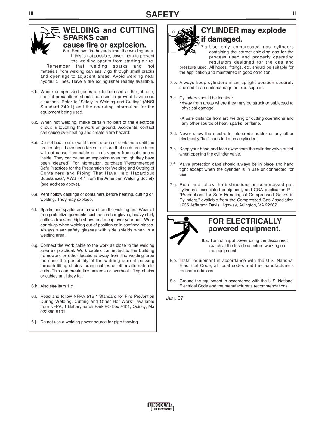 Lincoln Electric IM647-A manual Welding and Cutting Sparks can Cause fire or explosion 