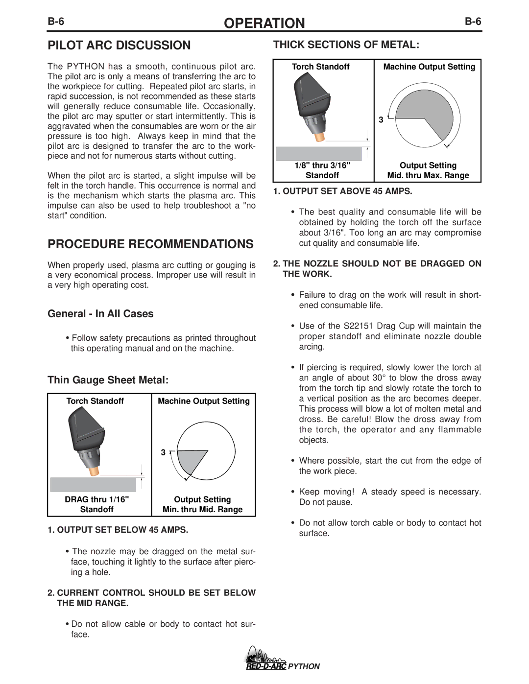 Lincoln Electric IM648-B specifications Pilot ARC Discussion, Procedure Recommendations, Thick Sections of Metal 