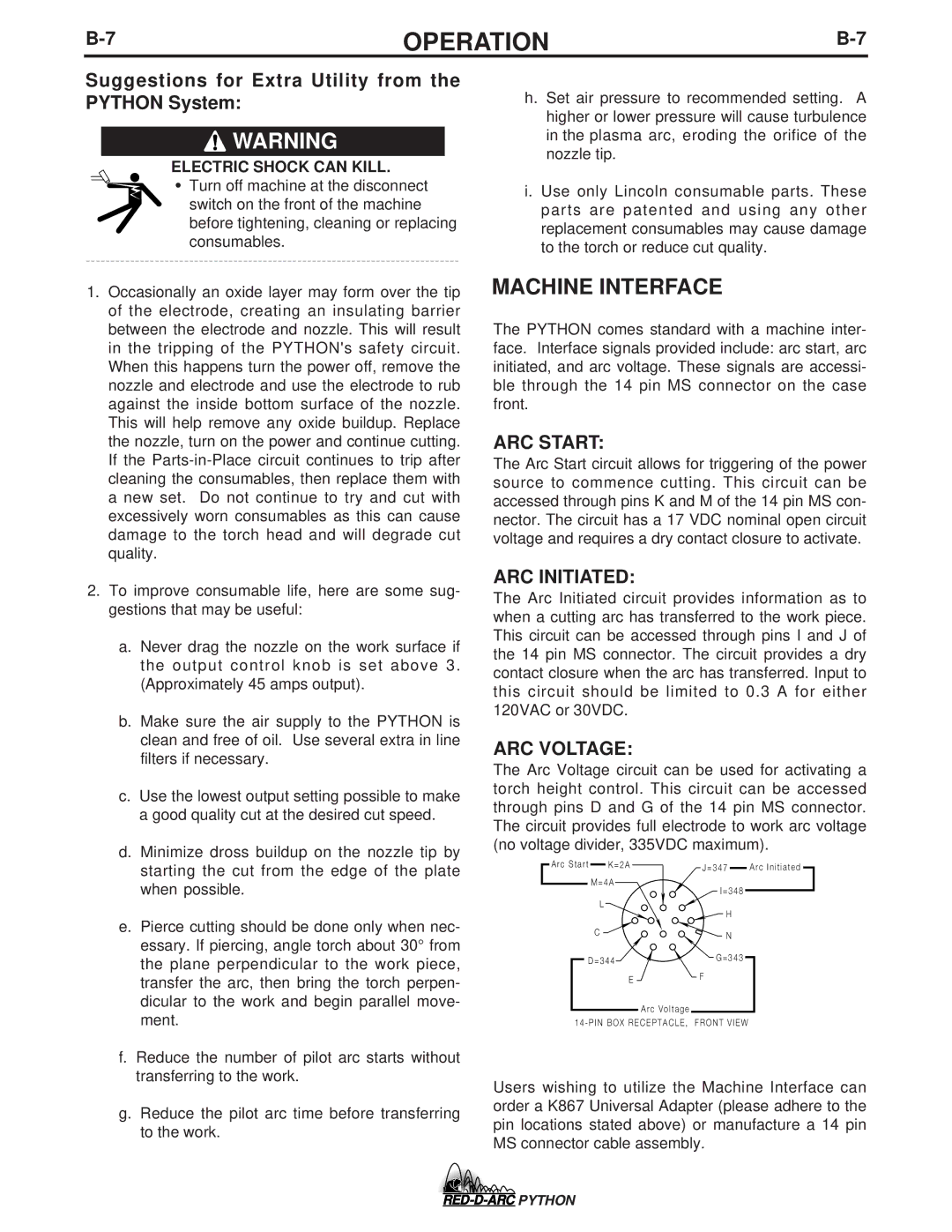 Lincoln Electric IM648-B specifications Machine Interface, ARC Start, ARC Initiated, ARC Voltage 