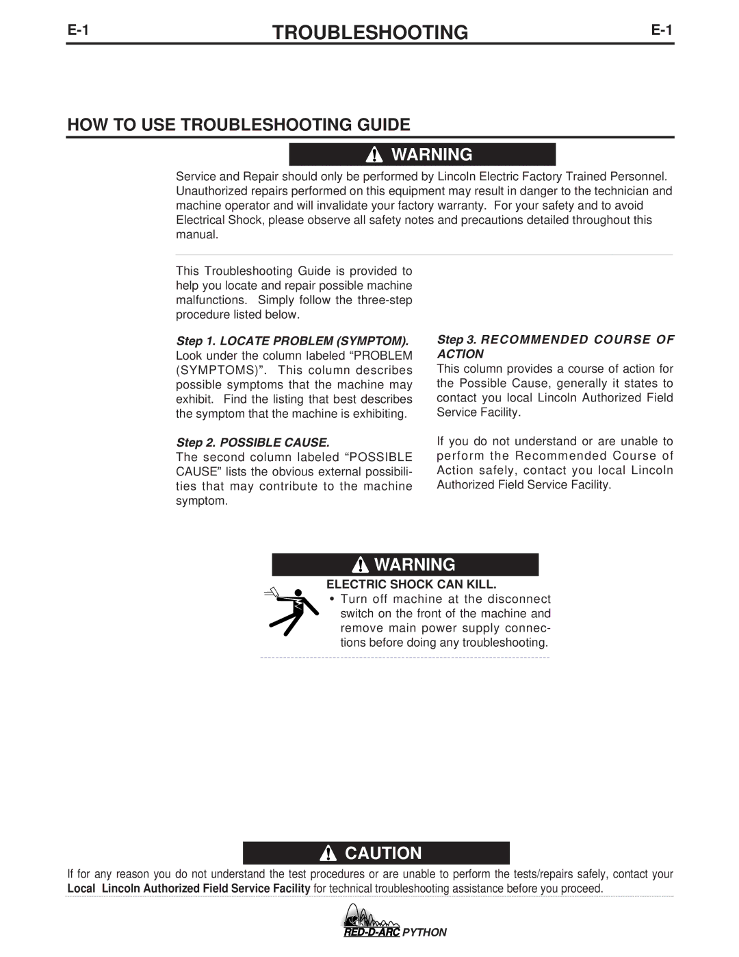 Lincoln Electric IM648-B specifications HOW to USE Troubleshooting Guide 