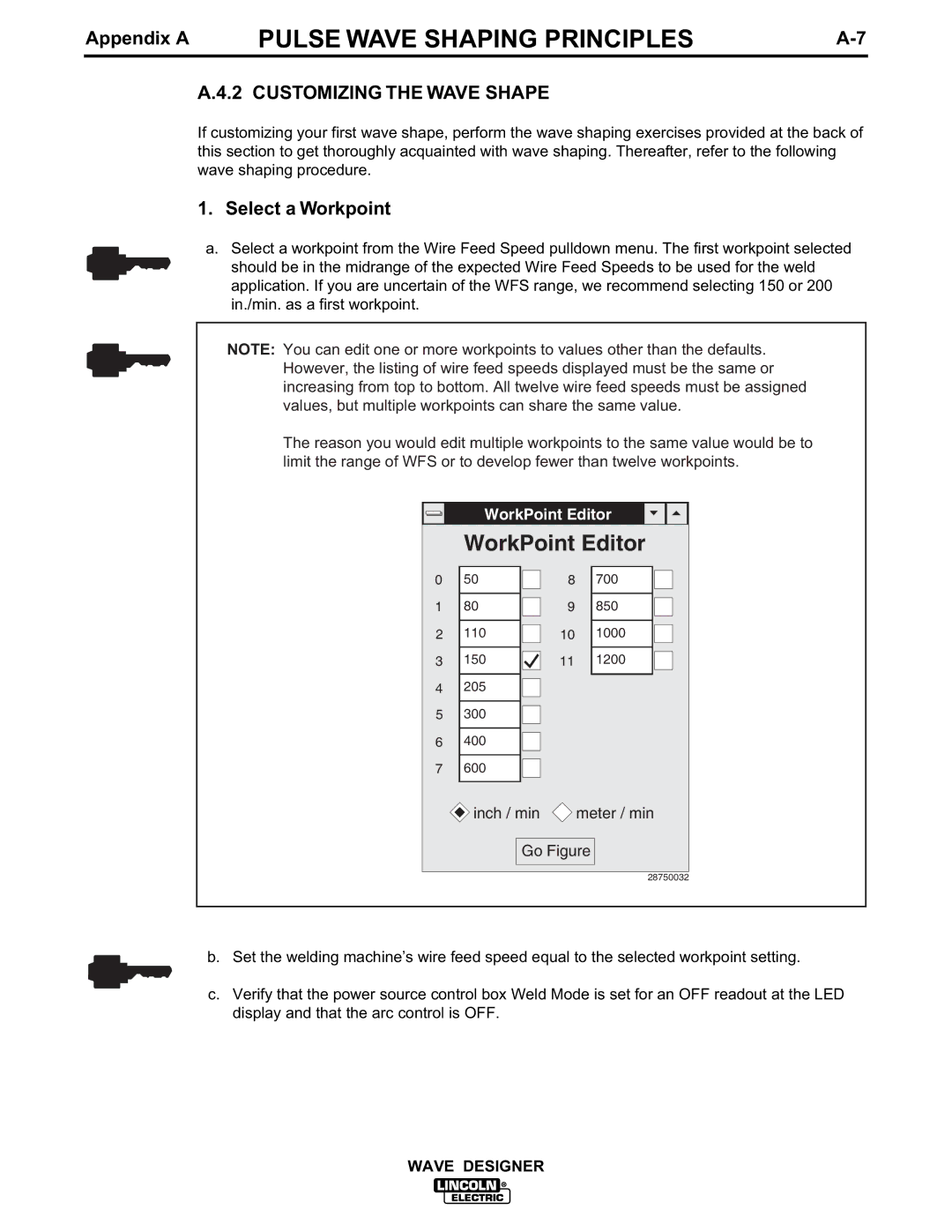 Lincoln Electric IM649 manual Customizing the Wave Shape, Select a Workpoint 