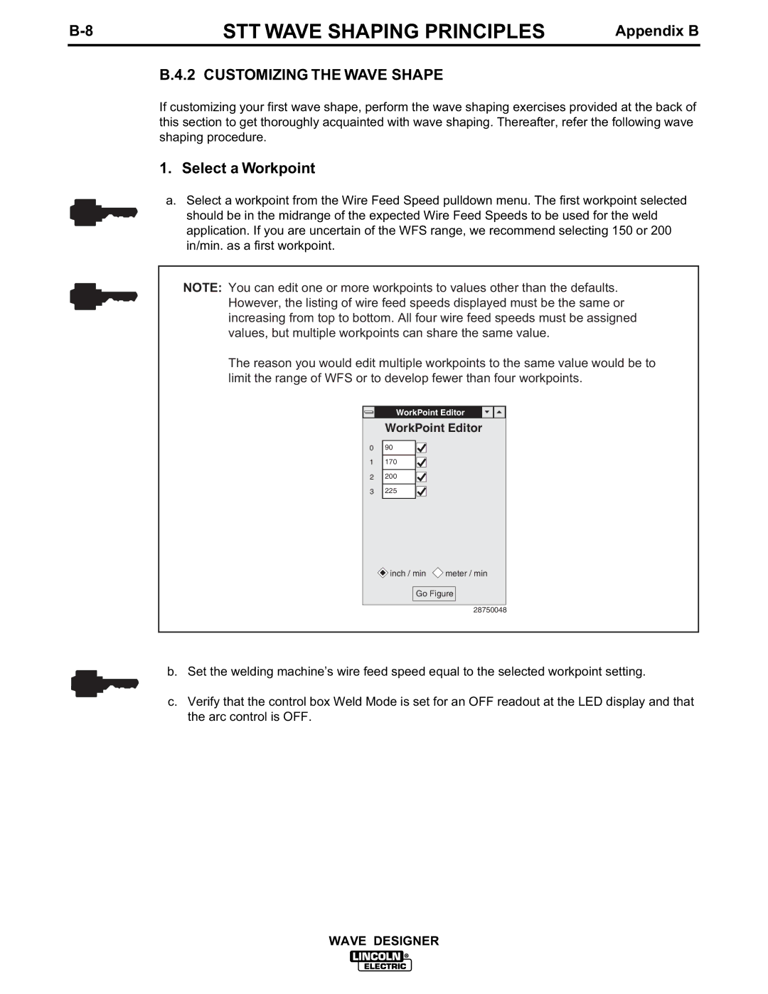 Lincoln Electric IM649 manual Inch / min meter / min Go Figure 