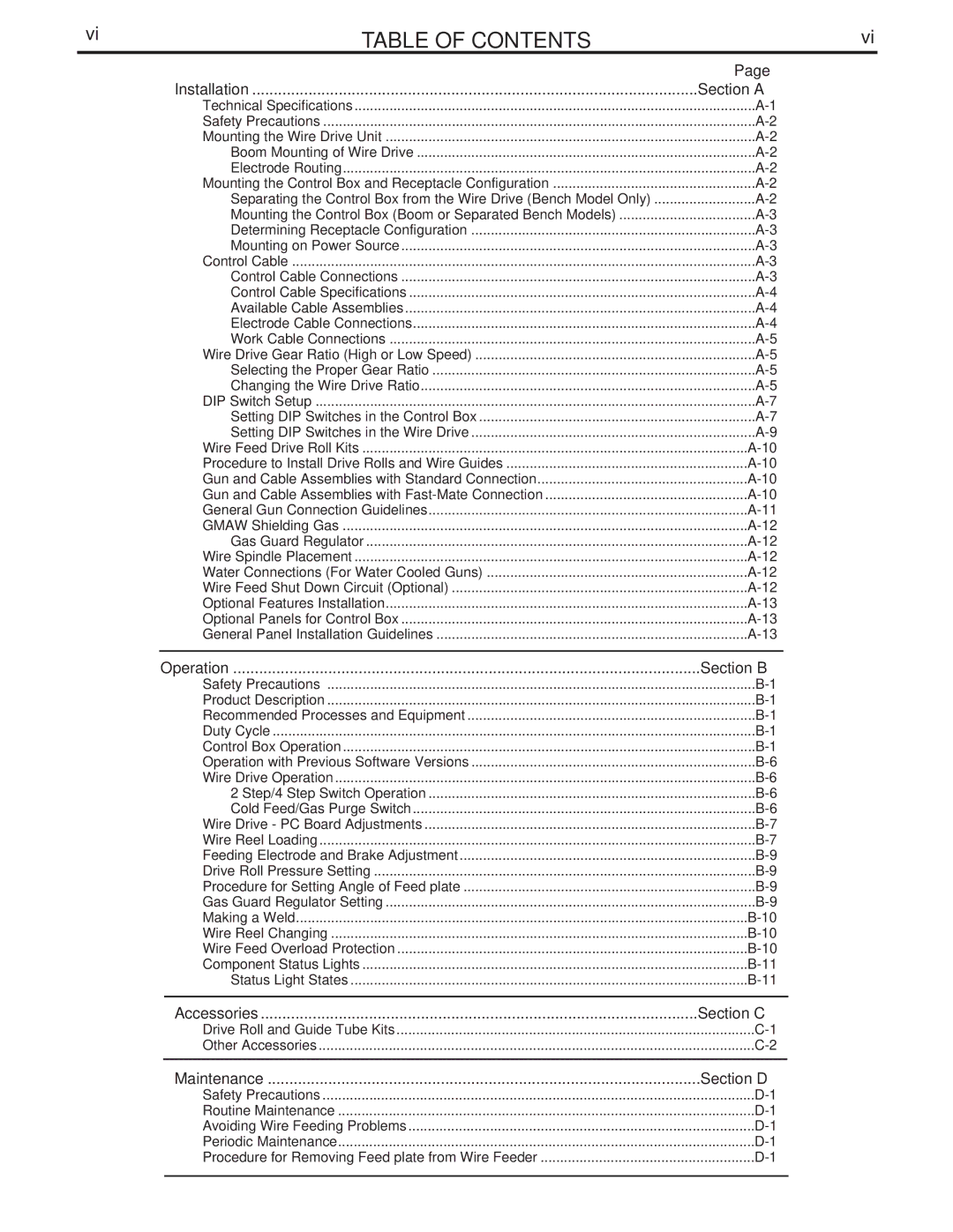 Lincoln Electric IM658-A manual Table of Contents 