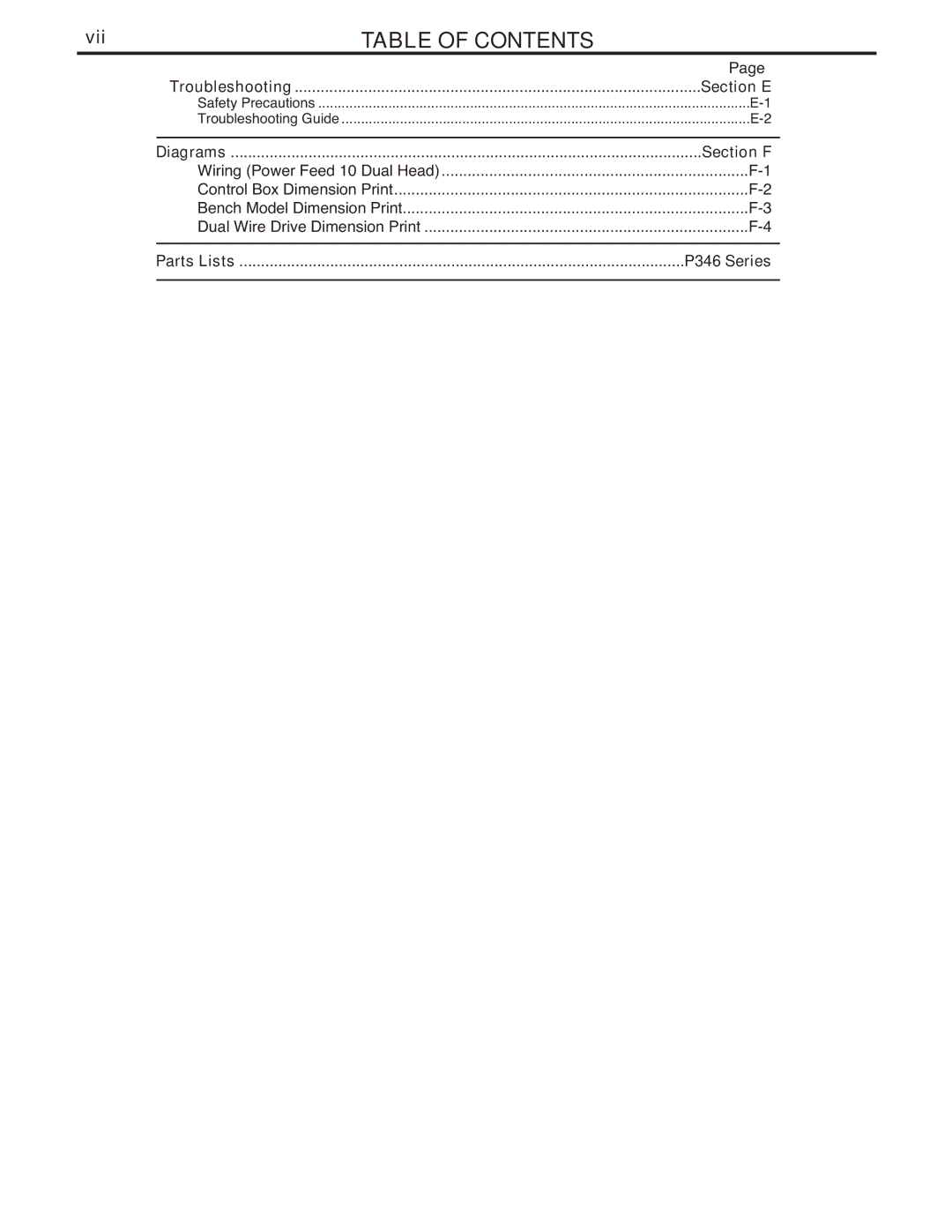 Lincoln Electric IM658-A manual Section E, Section F, P346 Series 