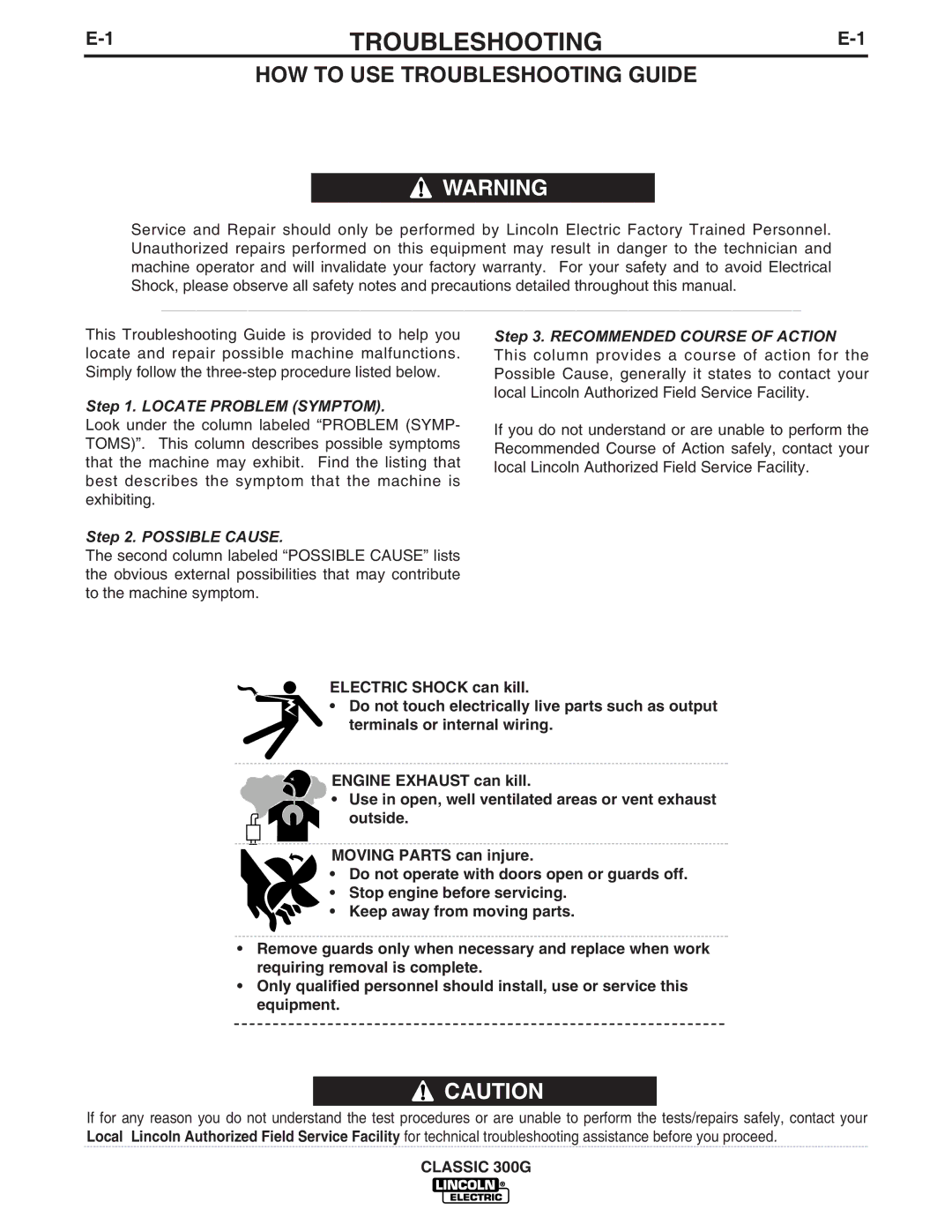 Lincoln Electric 11135, IM659-B, 10912, 10659 manual HOW to USE Troubleshooting Guide 