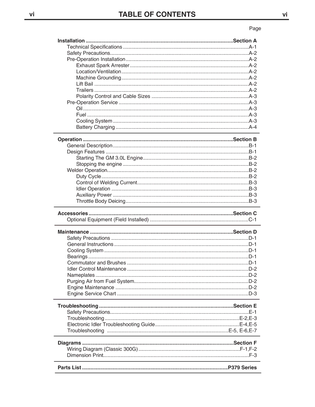 Lincoln Electric 11135, IM659-B, 10912, 10659 manual Table of Contents 