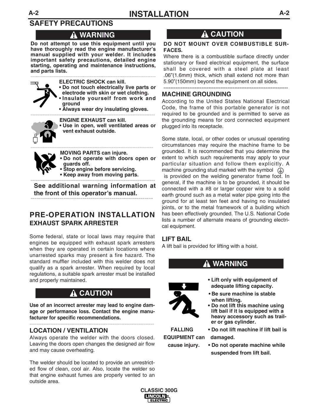 Lincoln Electric 10912, IM659-B, 10659, 11135 manual Safety Precautions, PRE-OPERATION Installation 