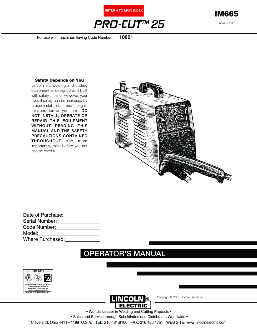 Lincoln Electric IM665 manual Pro-Cut Tm 