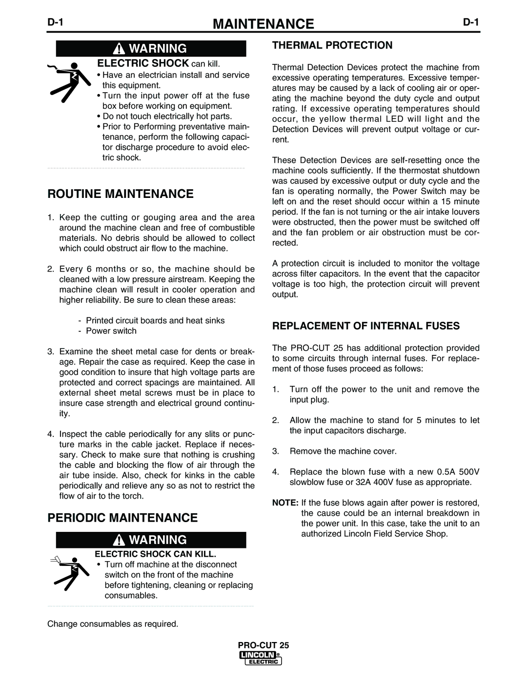 Lincoln Electric IM665 manual Routine Maintenance, Periodic Maintenance 